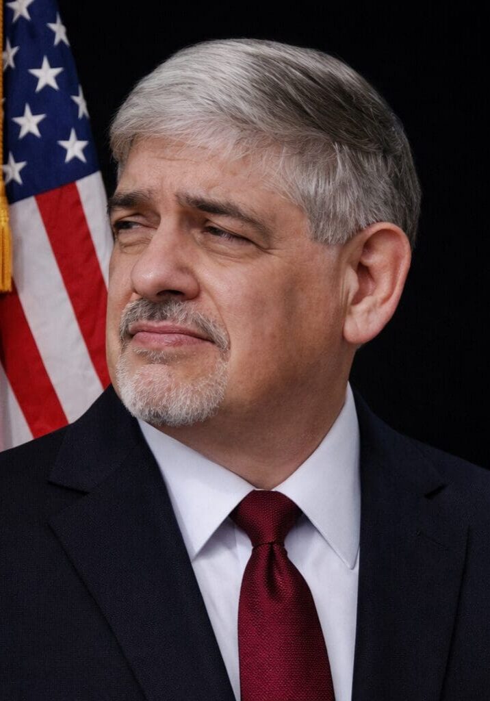 Pensive gray-haired man with American flag